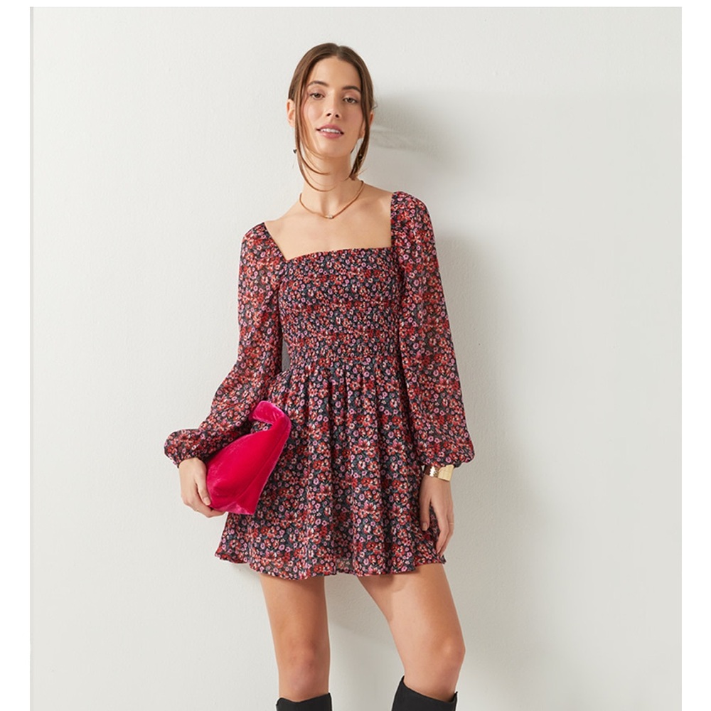 Nichole Smock Top Floral Mini Dress size Large